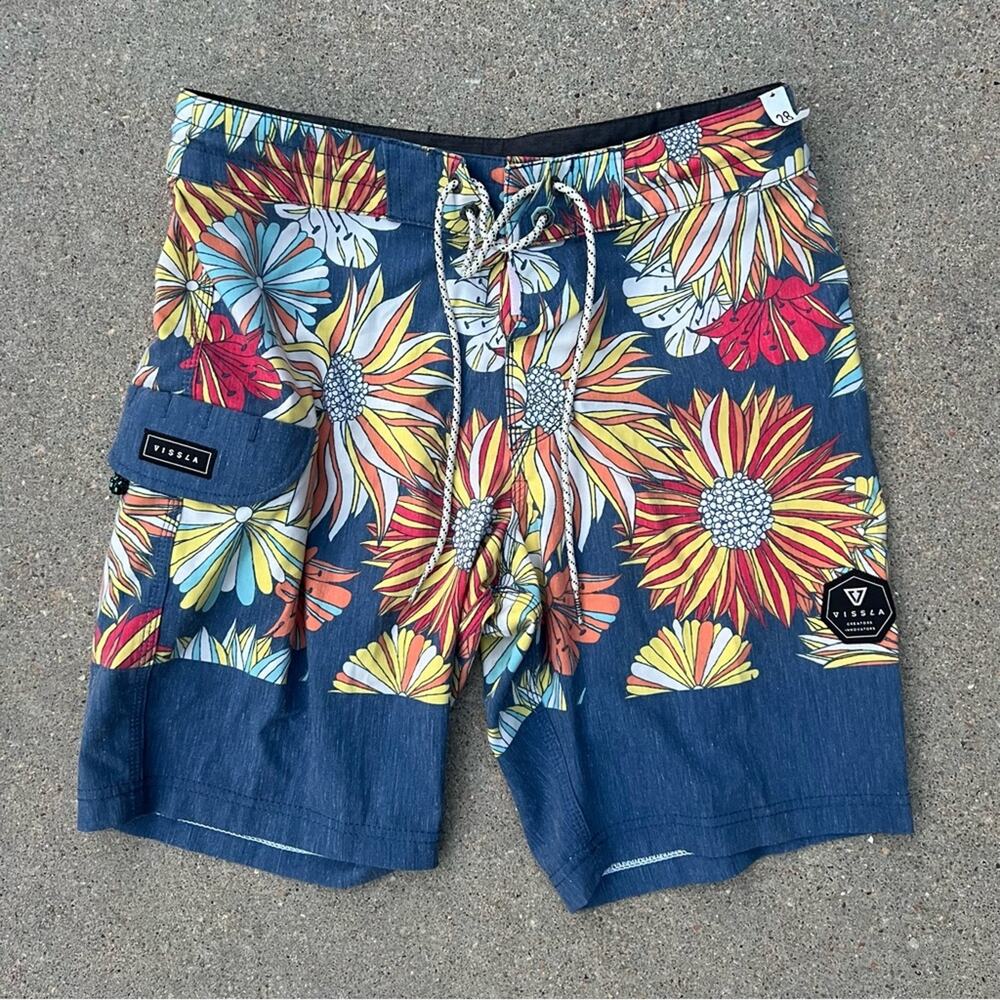 Vissla Sunflower Mum Sunset Floral Board Shorts Swim Trunks Size 28 NEW
